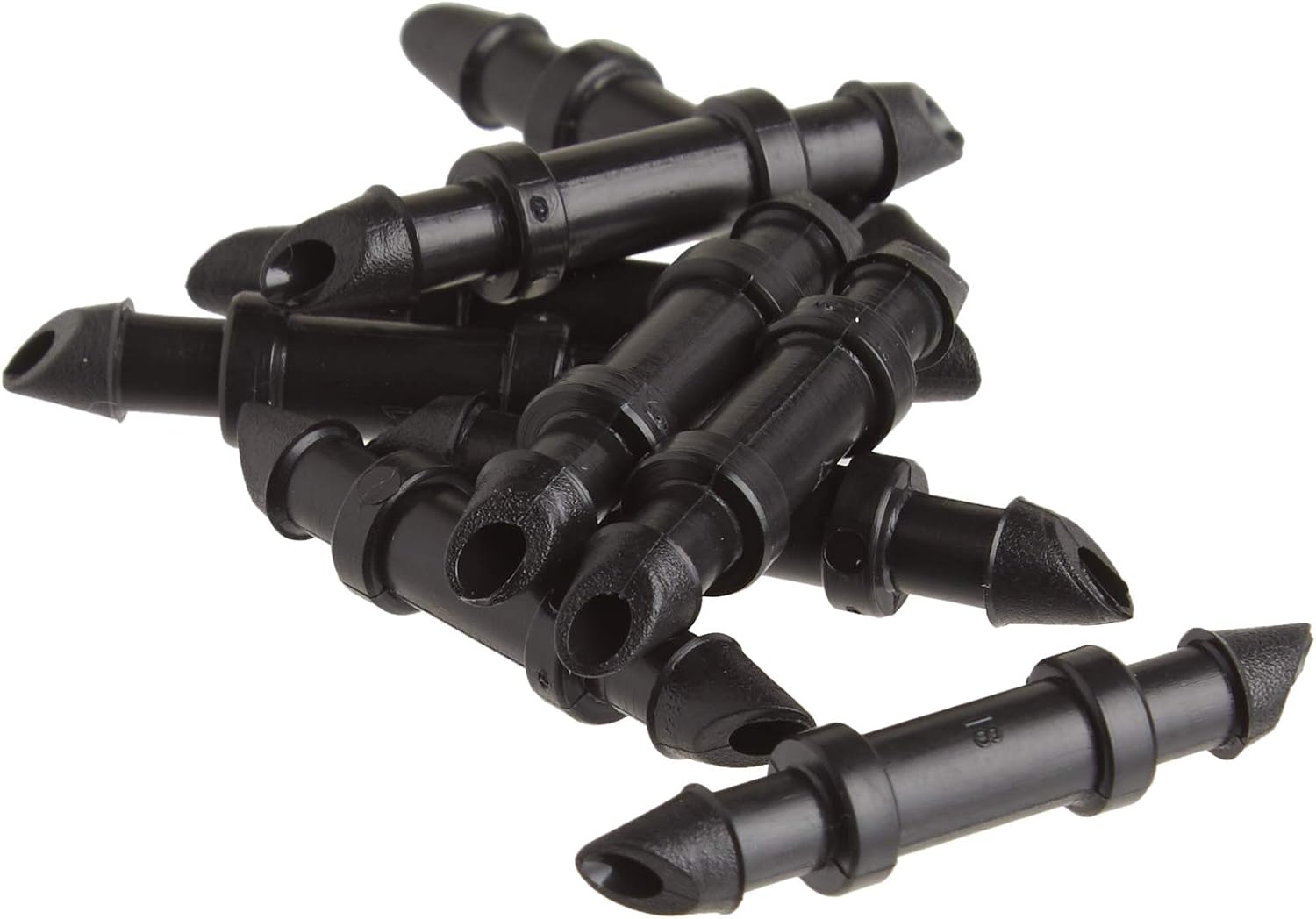 Raindrip 312050B Drip Irrigation Fittings Single Barbed Coupling Connectors, 1/4-Inch, 50 Per Bag, for Trees, Shrubs, Gardens, Black