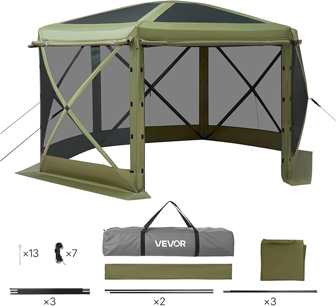 VEVOR Pop up Gazebo Screen Tent, 12 x 12 ft Large 6-Sided Camping Canopy Tent - Image 9