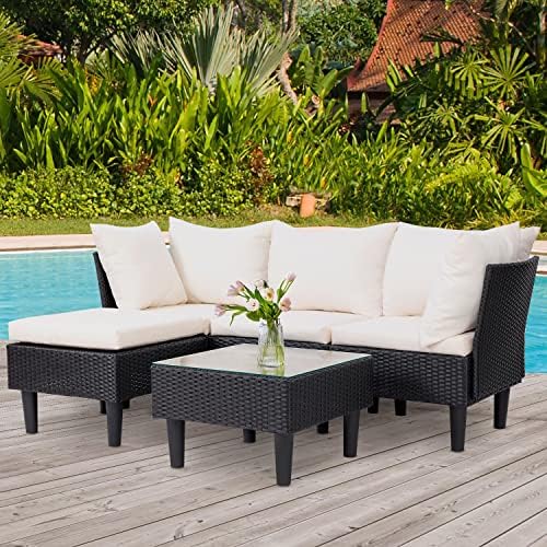 FDW 5-Piece Patio Furniture Set | Khaki | Outdoor Wicker Furniture