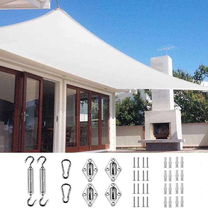 Quictent 185G HDPE Stripe Color Rectangle Sun Shade Sail Canopy White 98% UV by QUICTENT