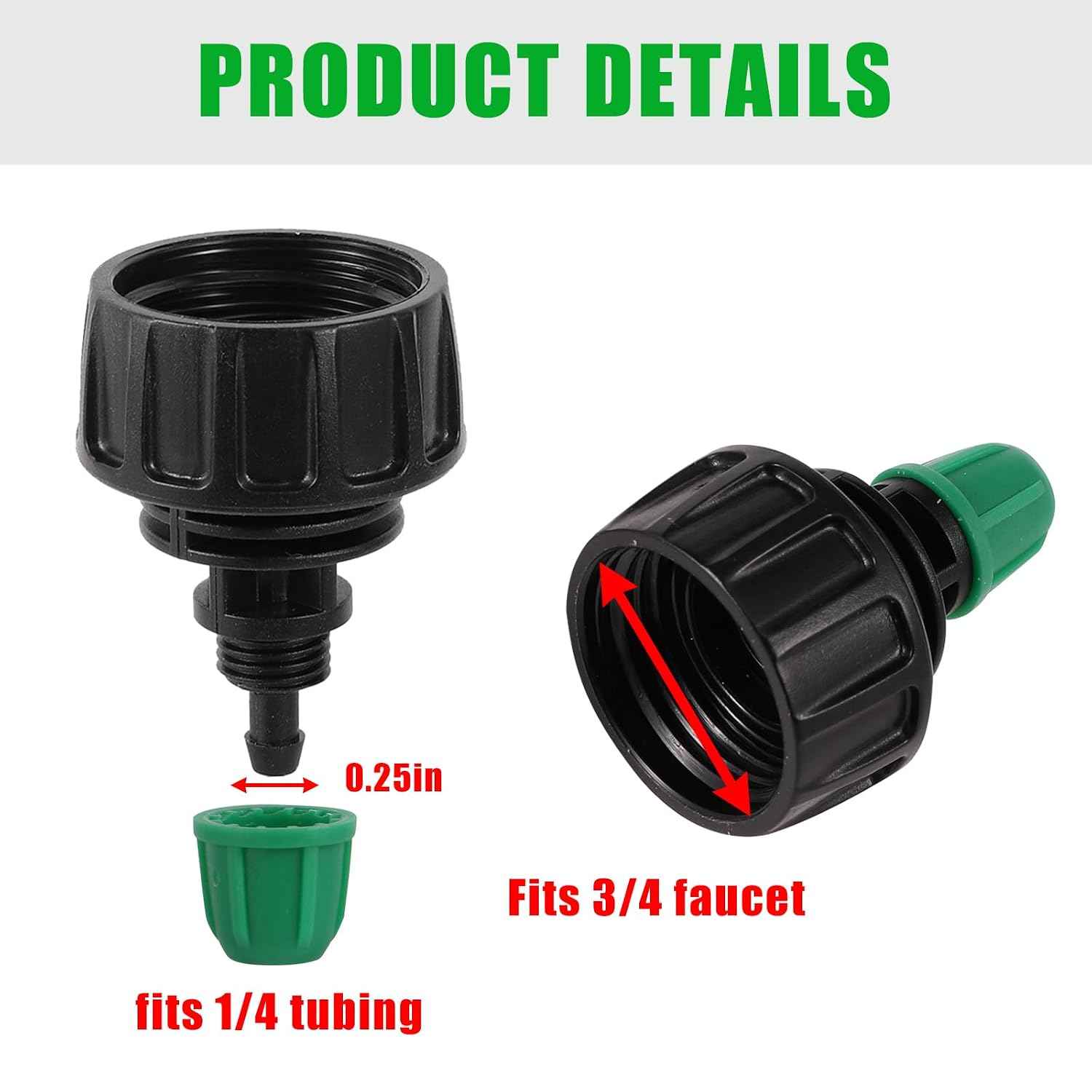 5Pcs 3/4" to 1/4" Drip Irrigation Tubing Connectors for Garden Hose | Lock Barbed Design, 3/4 Us Standard GHT Thread, High Quality, Durable Construction, Easy Installation, Versatile Use