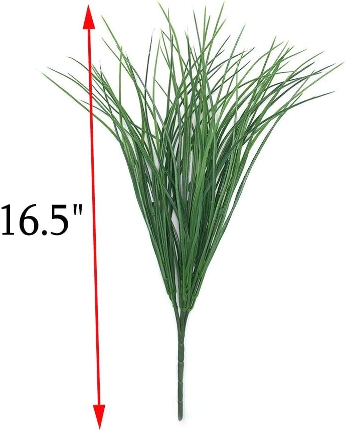 4pcs Artificial Fake Grass Plants Flowers Faux Plastic Wheat Grass Outdoor UV Resistant Greenery Shrubs Plant for Outdoor Planters Wedding Indoor Outside Hanging Home Garden Décor(4, Green)