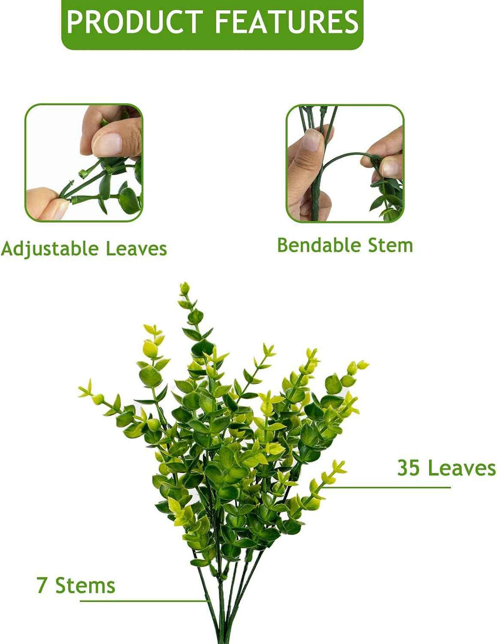 Artificial Flowers for Outdoors, 12 Bundles UV Resistant, Green | Realistic UV-resistant plastic flowers for patios, planters, porch, garden and outdoor decoration.