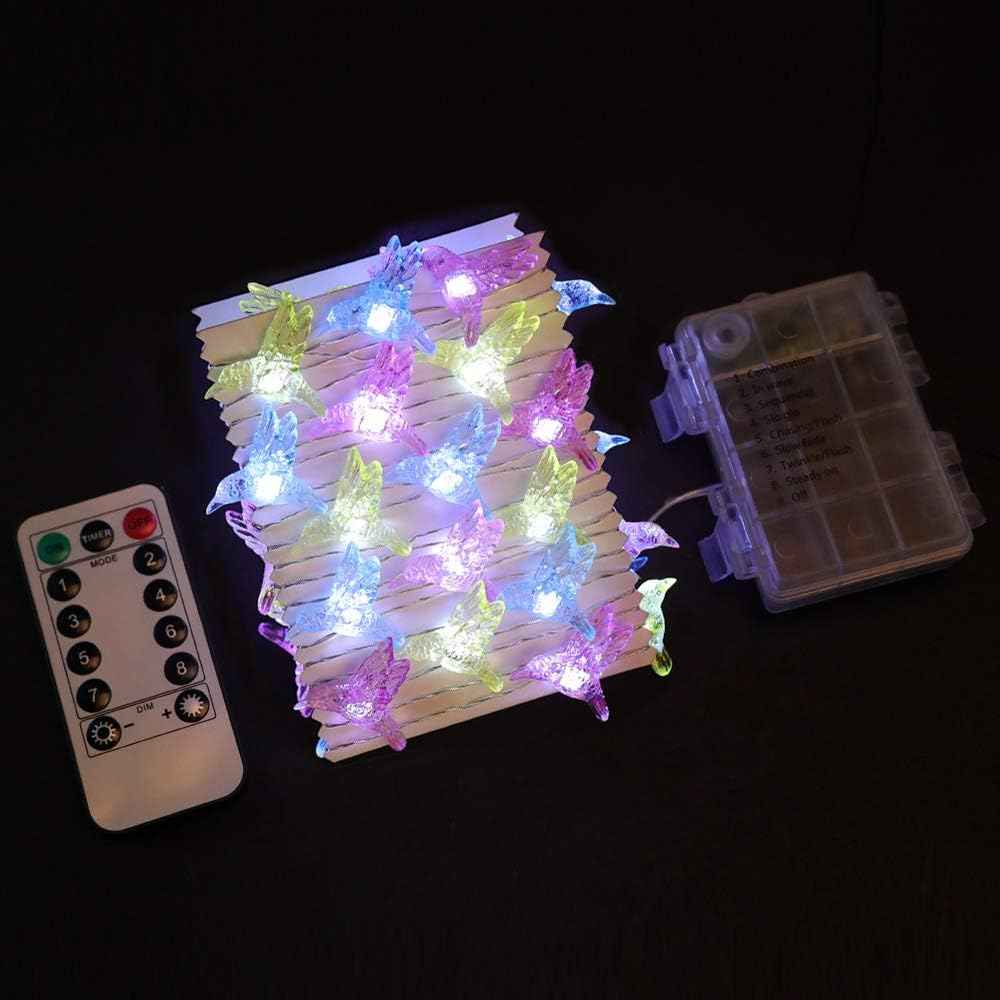 WSgift Hummingbird Decorative String Lights, 13.85 Ft 40 Cool White LED Weatherproof Battery Operated 8 Modes Spring Fairy Lights for Holiday Parties Bedrooms Weddings Gardens with Remote and Timer