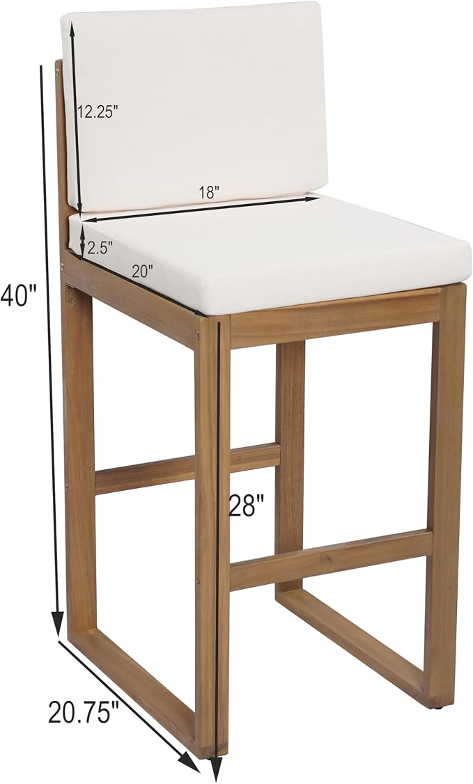 Christopher Knight Home Gree Acacia Wood Patio Bar Table and Chairs Set of 2 - Image 6