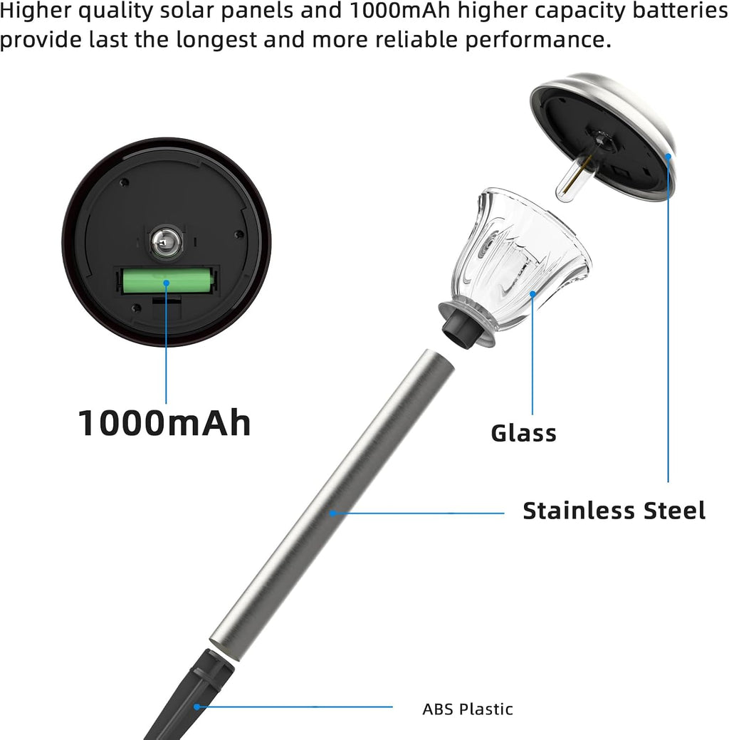 DERAYSION Solar Lights Outdoor, Metal Glass Solar Pathway Lights | IP65 Waterproof Garden Lights Glass Stainless Steel Long-Lasting Outdoor Solar Lights for Yard Garden Path Driveway Walkway