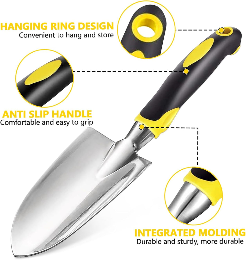 3 Pcs Heavy Duty Garden Tool Set, Garden Shovel Trowel, Weeding Hand Rake | Gardening Tool Set, Shovel, Trowel, Hand Rake, with Soft Rubberized Non-Slip Ergonomic Handle