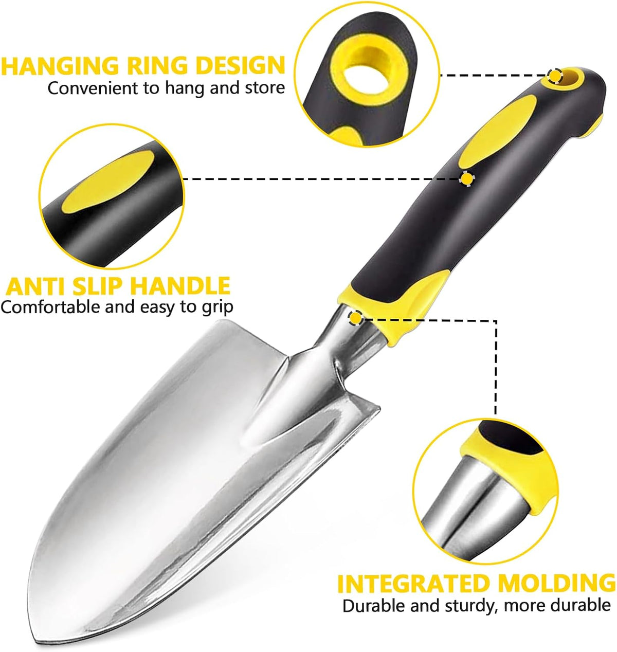 3 Pcs Heavy Duty Garden Tool Set, Garden Shovel Trowel, Weeding Hand Rake | Gardening Tool Set, Shovel, Trowel, Hand Rake, with Soft Rubberized Non-Slip Ergonomic Handle