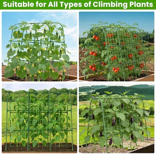 Cucumber Trellis for Raised Bed, U-Shape Garden Trellis for Climbing Plants Outdoor, Metal Arch Vegetables Trellis, Plant Support for Grape Vine Beans Squash Peas Flower