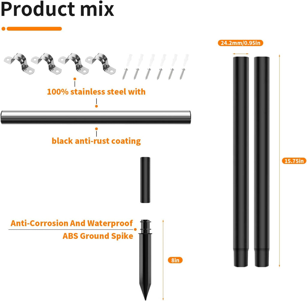 14 Pcs Steel Pole Extension Kit with Stakes & Connectors - 47" Height Adjustable - Compatible with Outdoor Landscape Lighting