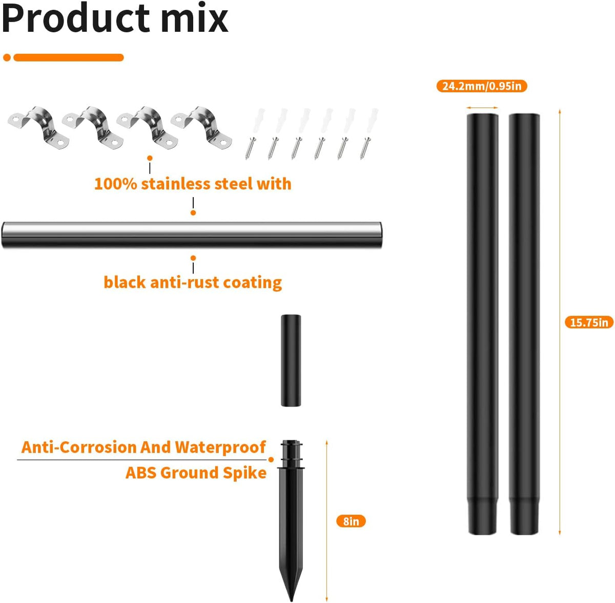 14 Pcs Steel Pole Extension Kit with Stakes & Connectors - 47" Height Adjustable - Compatible with Outdoor Landscape Lighting