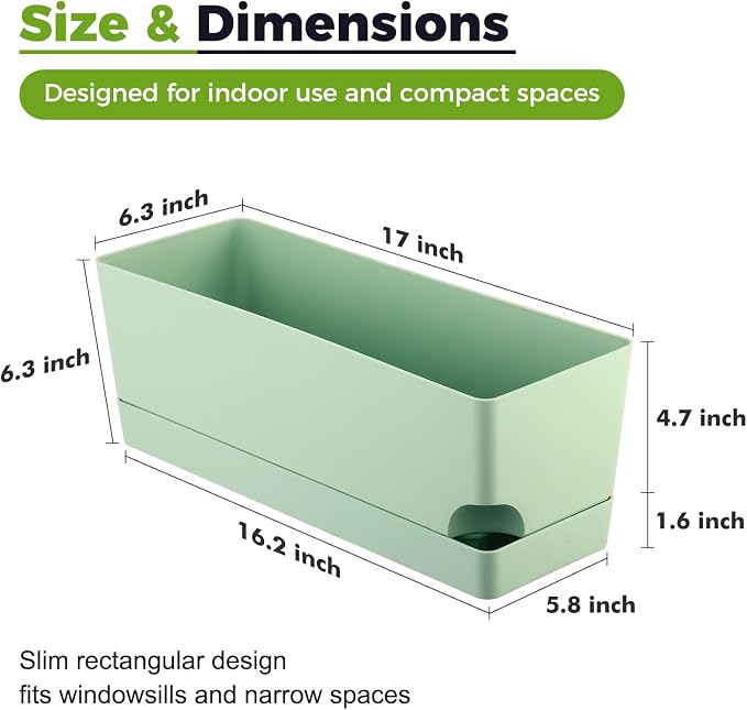 4 Pack Self Watering Pots for Indoor Plants 17 Inches Window Boxes Planters - Image 3