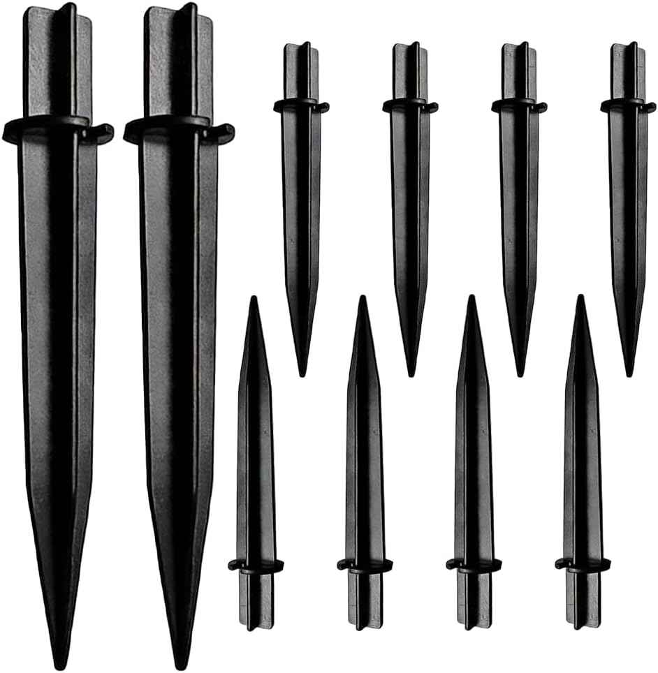 Haruyuki 10 Pieces Reinforced Ground Spikes Solar Light Stakes Replacement, 0.5 inch x 4.72 inch, Durable Black ABS Plastic Pathway Light Replace Candy Cane Stakes for Christmas Outdoor Yard Lights