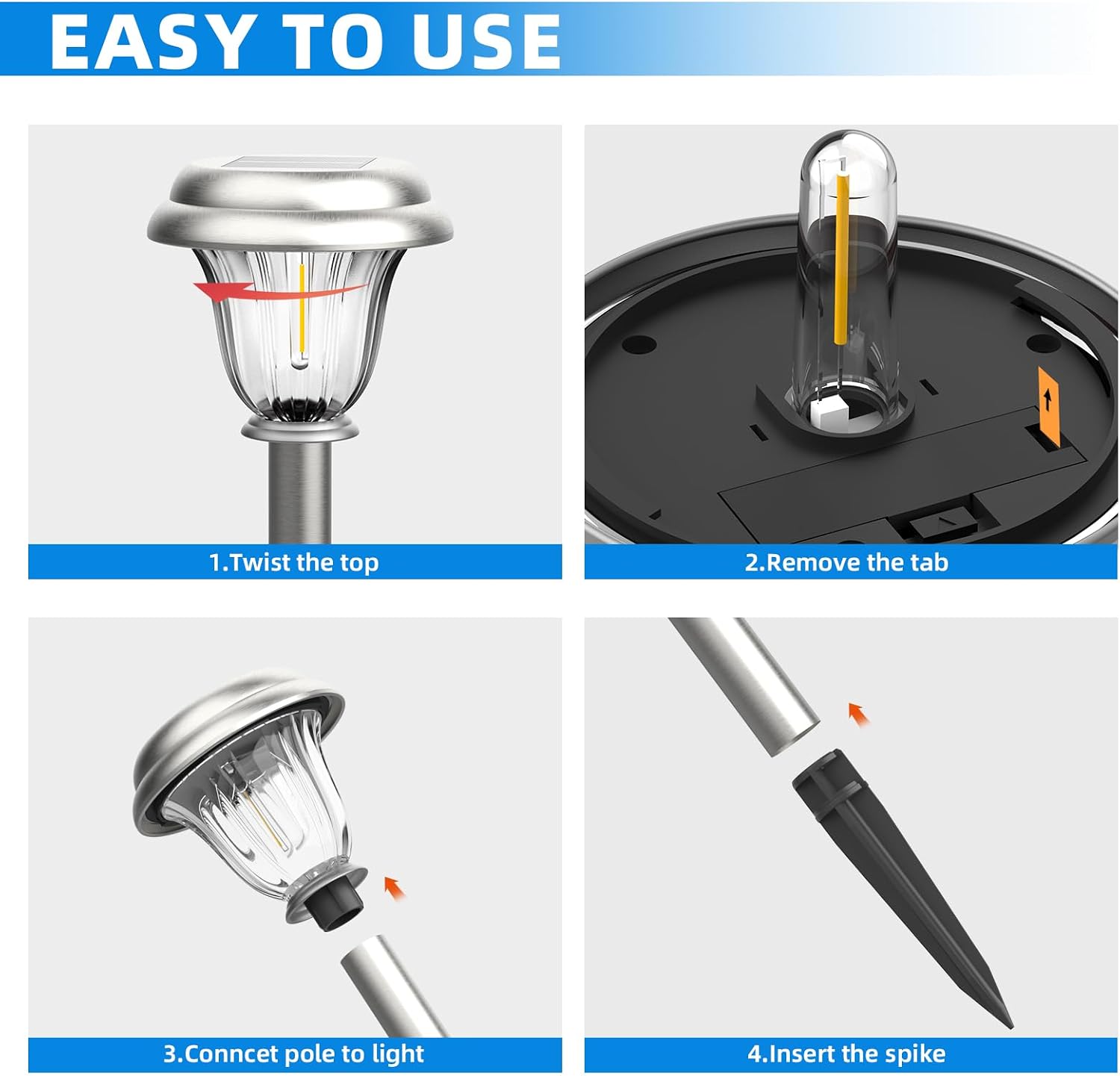 DERAYSION Solar Lights Outdoor, Metal Glass Solar Pathway Lights | IP65 Waterproof Garden Lights Glass Stainless Steel Long-Lasting Outdoor Solar Lights for Yard Garden Path Driveway Walkway