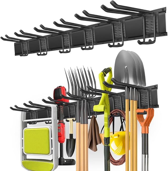 PIYILO adjustable wall-mounted garden tool storage rack