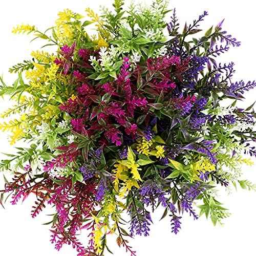 WILLBOND 12 Bundles Outdoor Artificial Flowers Lavender Flowers UV Resistant Plants Fake Bushes Faux Greenery Plants for Table Centerpiece Home Planter Garden Patio Front Porch Yard Decor(Mixed)