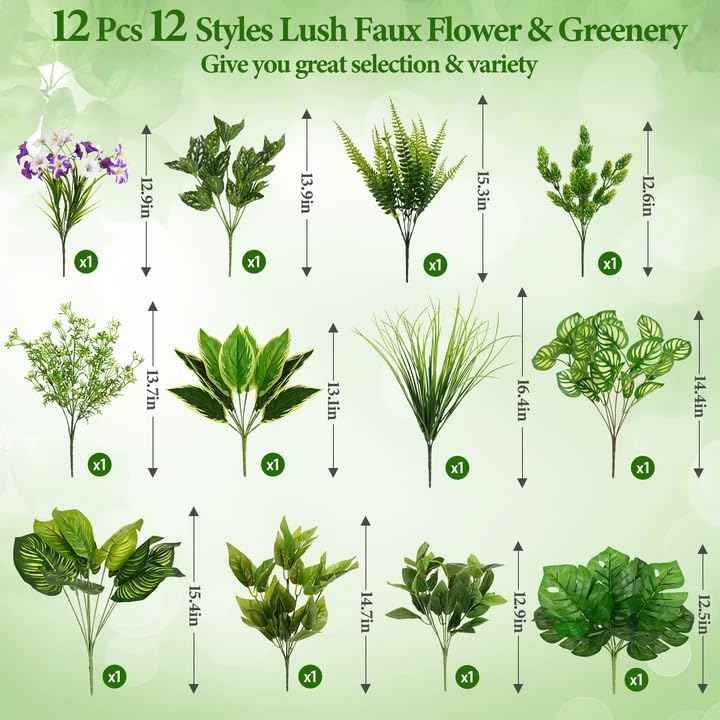 Livole Fake Artificial Plants Outdoor UV Resistant Artificial Flowers Large Bunches Faux Plants Greenery Stems Boston Fern for Garden Porch Planter Window Box Home Decor