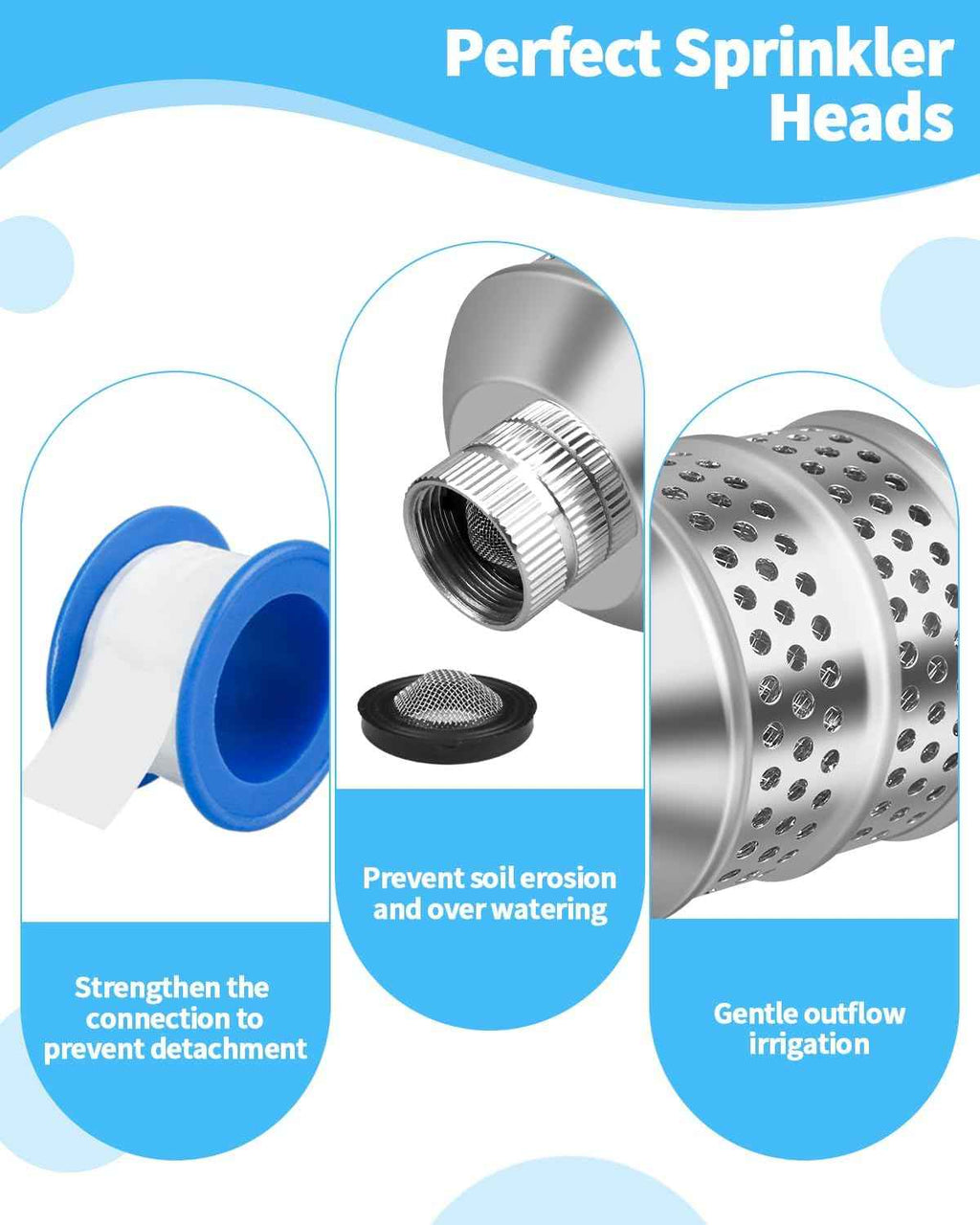 Bubbler Sprinkler Head, 3/4 Inch Internal Thread Rustproof Aluminum Diffuser Flood Nozzle for Yard, Vegetable Garden Plants, Gentle Watering Soaker with 40 Inch Tape, Ideal for Shrubs and Flowers
