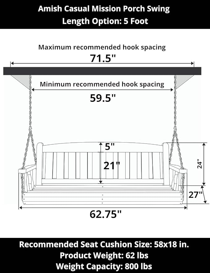 Amish Heavy Duty 800 Lb Mission Treated Porch Swing - Image 4