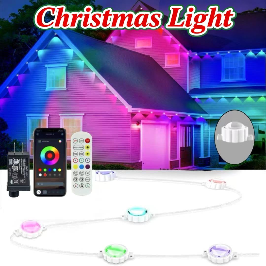 Honche Permanent Outdoor Lights Halloween Decor House Eave Lights Ground Lights Outdoor for Holiday,Party, Daily,Multicolor (mulito Color, 54ft with 36 Lights)