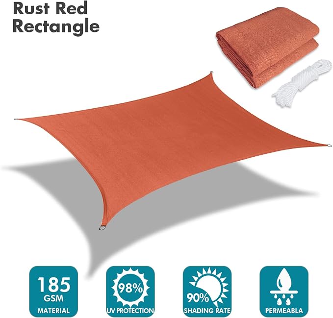 KANAGAWA 9'X10' Rust Red Custom Size Sun Shade Sail Rectangle UV Block Canopy - Image 2