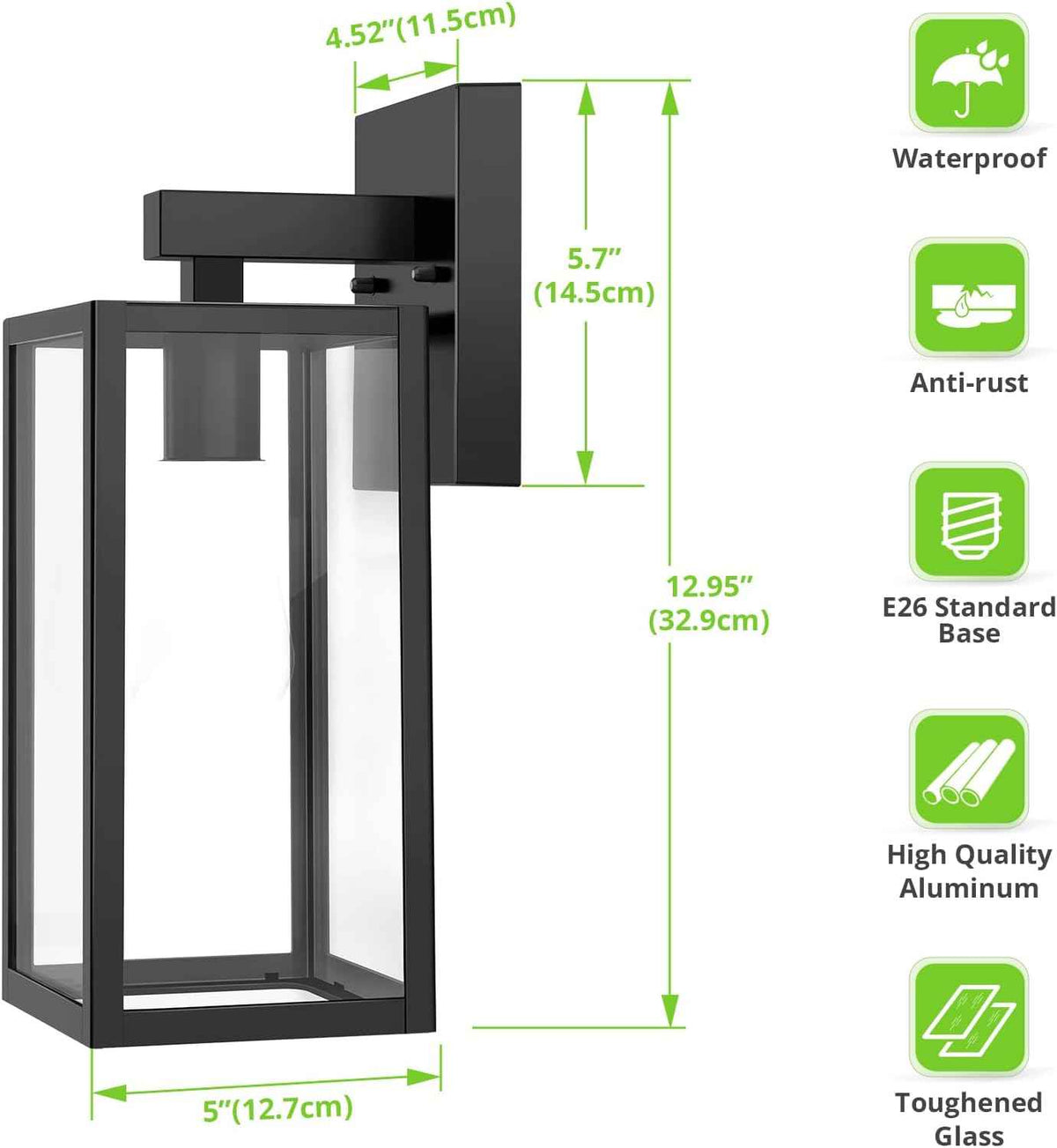 MAXvolador Outdoor Wall Light Fixtures, Exterior Waterproof Wall Lanterns | Black Porch Wall Lights, Anti-Rust, E26 Socket, Clear Glass Outside Wall Mount Sconces, Front Door Lighting for Patio, 2 Pack