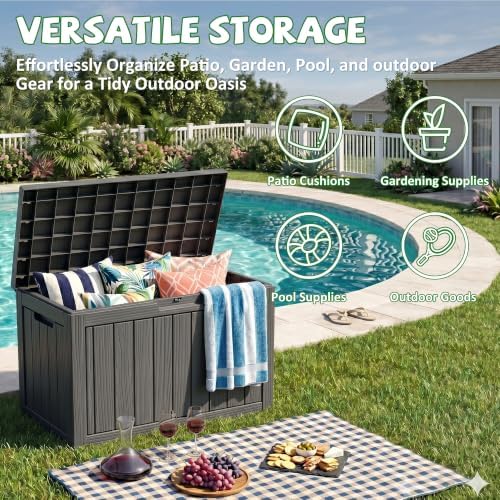 DRATO 55 Gallon Outdoor Storage Box Waterproof, Lockable Resin Deck Boxes