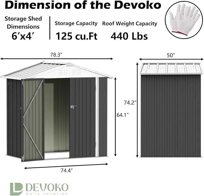 Devoko Outdoor Storage Shed 6 x 4 FT Lockable Metal Garden Shed Steel - Image 3