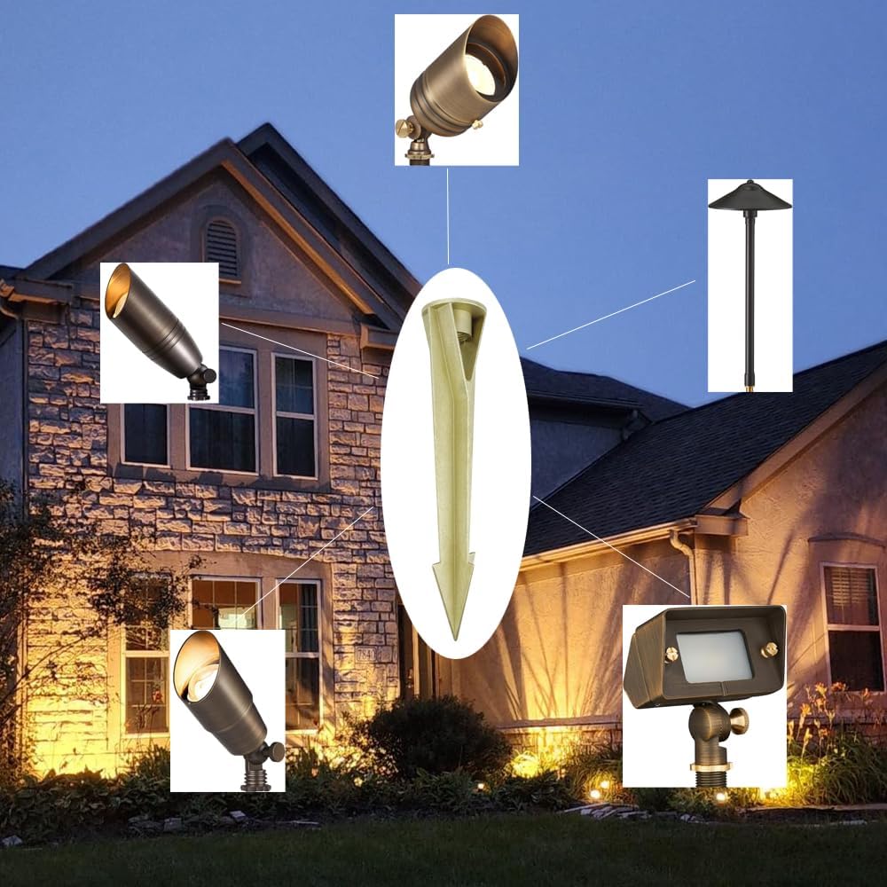 Arrownine Brass Landscape Lighting Anchor Stakes,Ground Light Spikes | 1/2 Inch NPT Female Thread Outdoor Landscape Lighting Fixtures Ground Lighting Spike Replacement Brass Finish