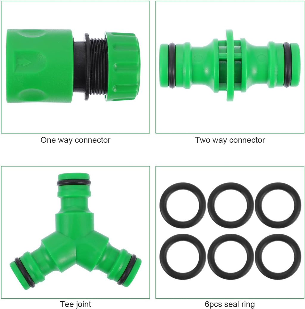 7Pcs Garden Hose Irrigation Connector Set with 6 Seal Rings, Plastic Tube Adapter Fittings for Outdoor Watering and Garden Hose Repair