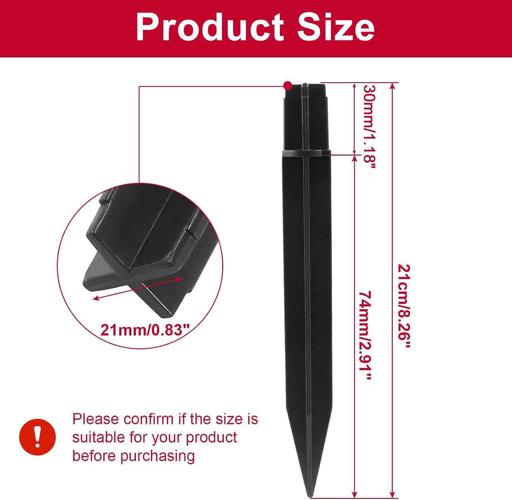 Biaungdo 8 Black Ground Spikes, 8.25 Inch ABS Plastic Solar Light Stakes | High-Strength ABS Plastic Weather Resistant, Easy Push Into Ground, 0.83 Inch Mounting Diameter, Garden Pathway Torch Lights