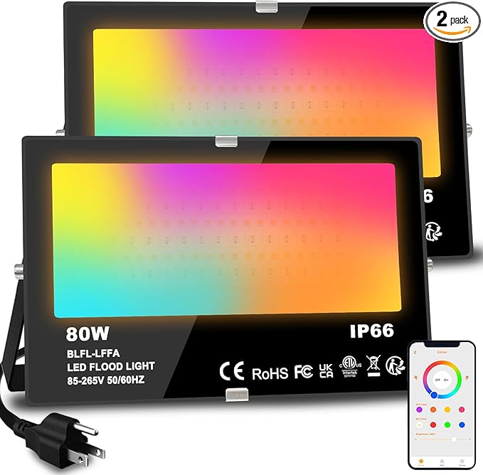 MELPO LED Flood Light Outdoor 800W Equivalent 8000LM Smart RGB Landscape by MELPO