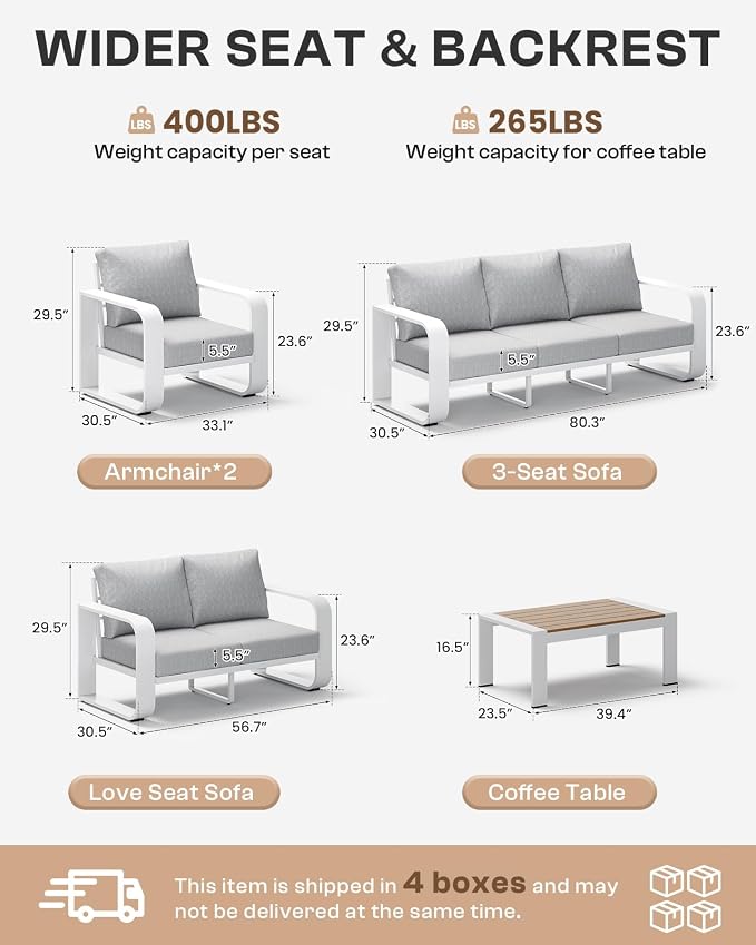 Aluminum Outdoor Sofa Bistro Set, Oversized Patio Conversation Sets Widened - Image 8