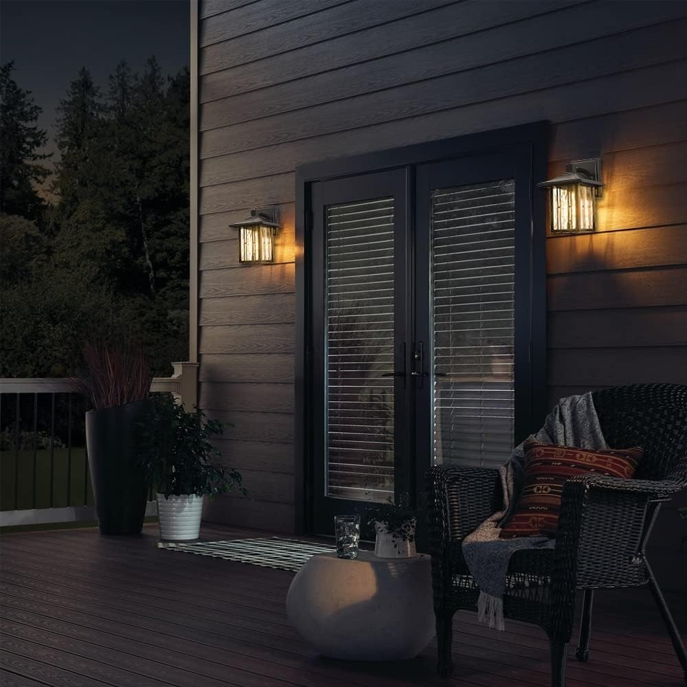 Outdoor Wall Lights Exterior, Front Porch Lights, Wall Sconce Wall Mount, Waterproof Wall Lantern with Water Ripple Glass, Black Lighting Fixtures for Garage, Patio House-2 Packs