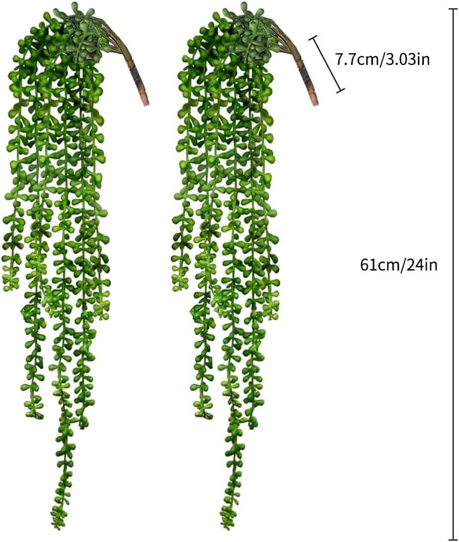 CEWOR 4pcs Fake Hanging Plants, String of Pearls Artificial Hanging Succulents Greenery Wall Backdrop Decor, Artificial Plants Indoor for Home Garden Outdoor Decoration