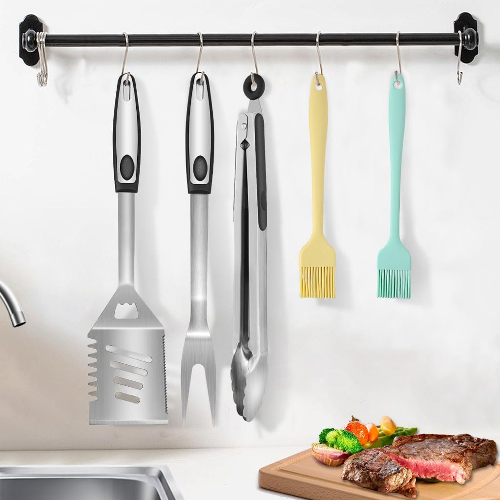 BBQ Grill Tool Set BBQ Grilling Accessories Set 8PC Barbecue Grill Tools Utensils Set for Outdoor with Spatula, Fork, Brush, Tongs, Seasoning Bottle Grilling Gifts for Men Dad