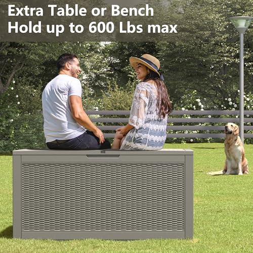 100 Gal Outdoor Storage Box Waterproof Lockable,Deck Box,Gas Lift,Grey