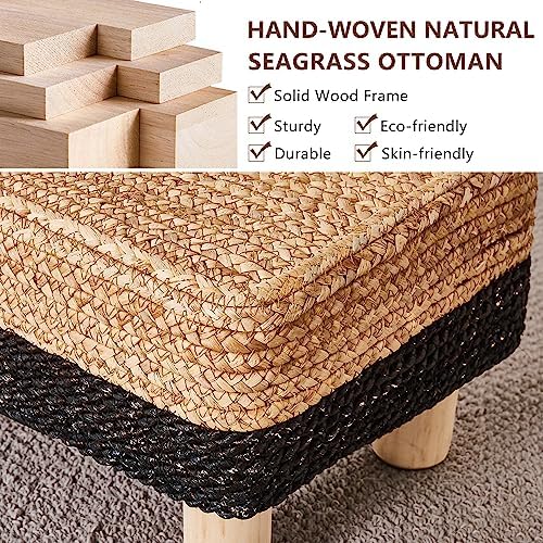 Wimarsbon Natural Seagrass Footstool Ottoman Rectangular Footrest Pouf
