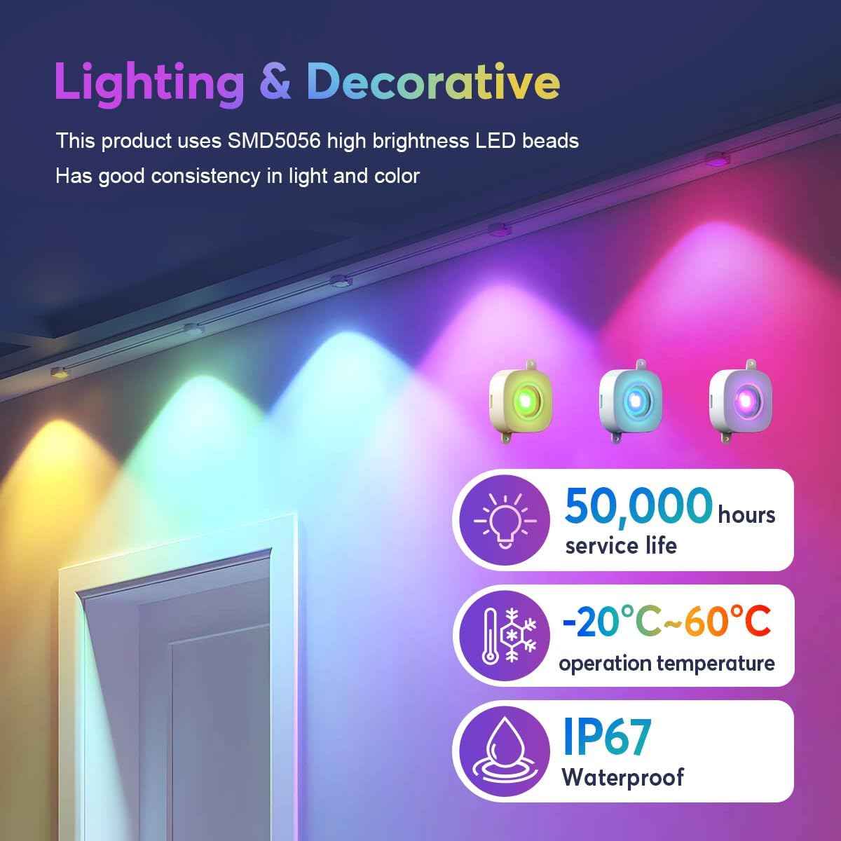RaThun Permanent Outdoor Lights, Smart Decor with 72 Scene Modes, 100ft with 60 LED Lights, IP67 Waterproof for Outdoor Decorations, Work with App & Remote