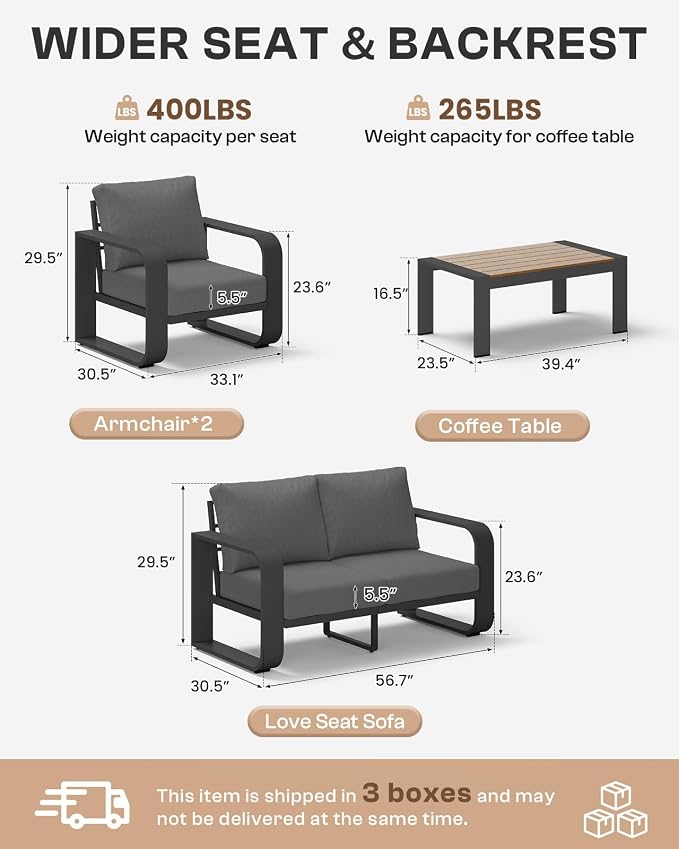 Aluminum Outdoor Patio Furniture Set, 4 Piece Oversized Patio Conversation Sets - Image 9