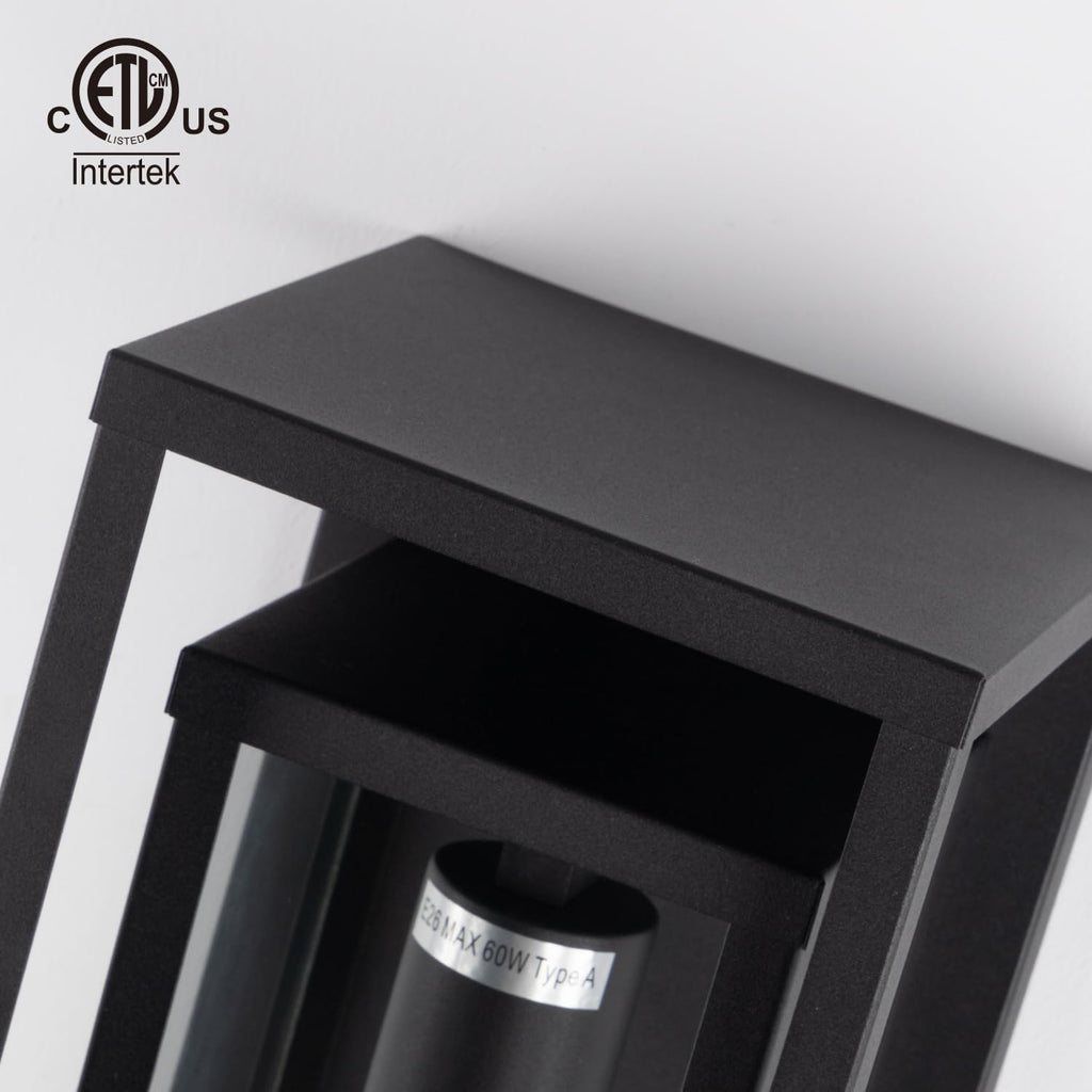 mirrea 14" Modern Outdoor Porch Wall Light, Matte Black, 2 Pack | Waterproof rectangular wall sconce with clear glass & metal frame. Perfect outdoor light fixture for entryways, patios.