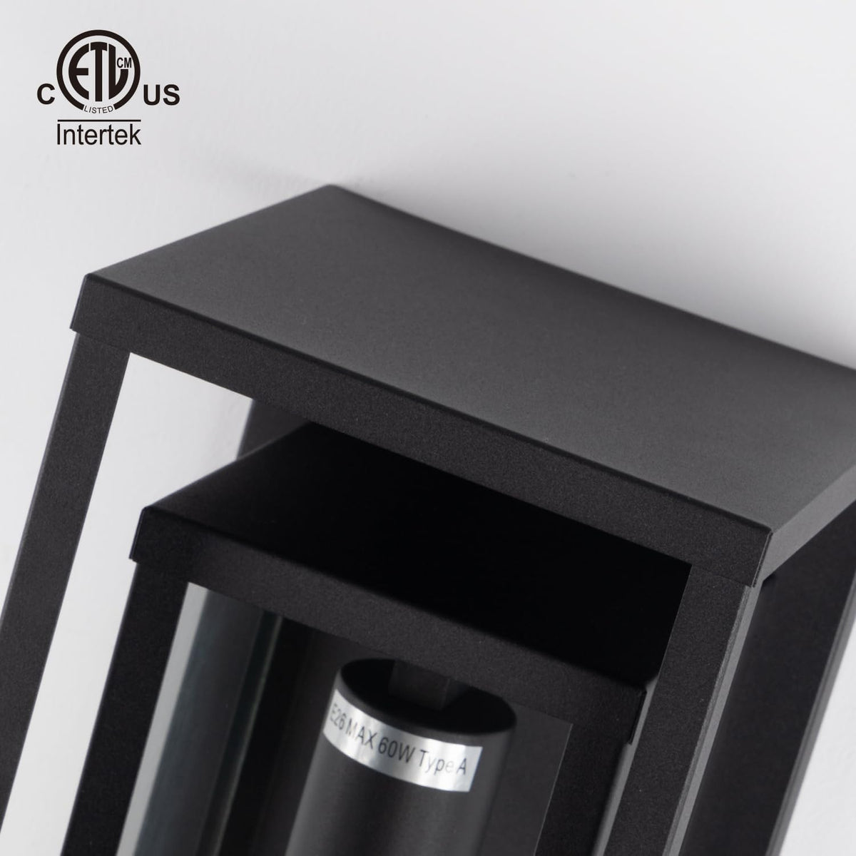 mirrea 14" Modern Outdoor Porch Wall Light, Matte Black, 2 Pack | Waterproof rectangular wall sconce with clear glass & metal frame. Perfect outdoor light fixture for entryways, patios.