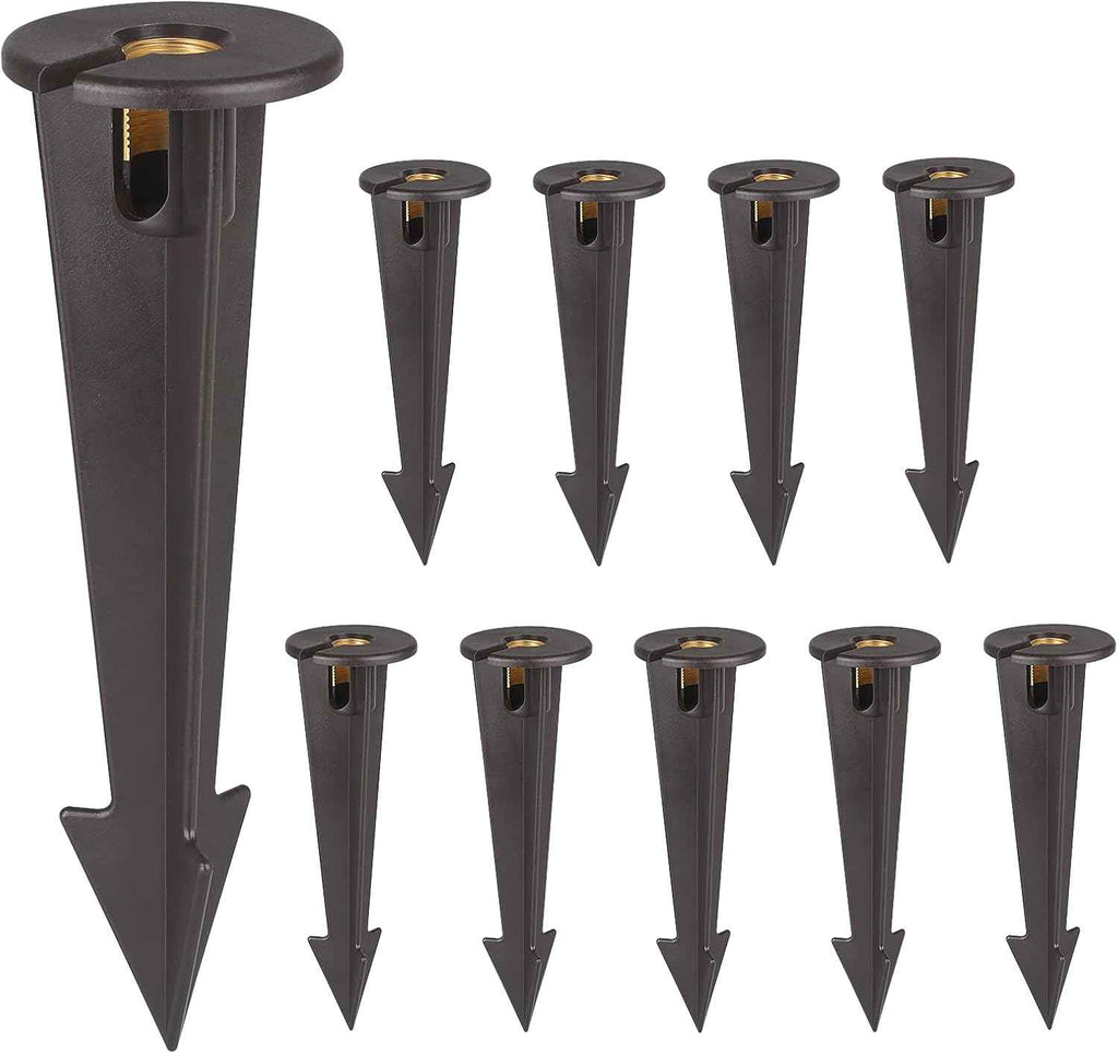 Gardencoin ABS Ground Spikes Stakes Replacement with Brass Insert, 1/2" NPT Thread Side Wire Way, Larger Size 9.44'' x 2.95'' for Landscape Path Lighting, Spotlight, Floodlight (10 Pack)