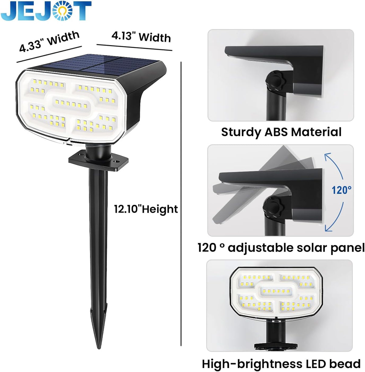 JEJOT Solar Spotlights Outdoor Waterproof with Focus Beam, 6 Pack | Solar Spot Lights, 2 Lighting Modes, Solar Lights for Yard Garden Lawn Landscape Pathway, Cool White