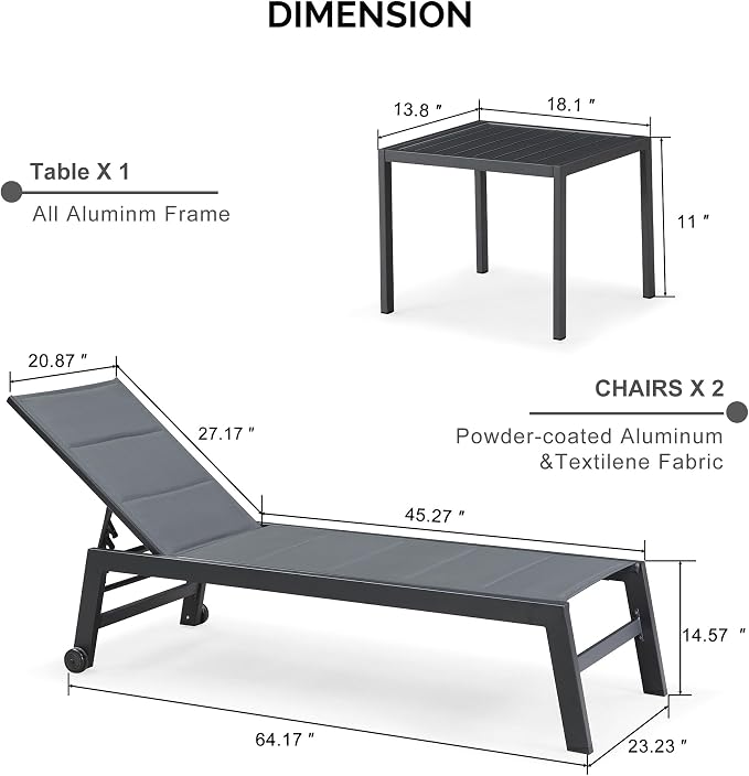 PURPLE LEAF Outdoor Chaise Lounge Set of 2 Aluminum Patio Lounge Chair - Image 2