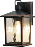 Oil-Rubbed Bronze Outdoor Wall Light, 12'' Porch Light Aluminum | 1-Pack Exterior Wall Sconce with Water Ripple Glass, Waterproof Outside Lights for House Patio Front Door, Bulb Not Included