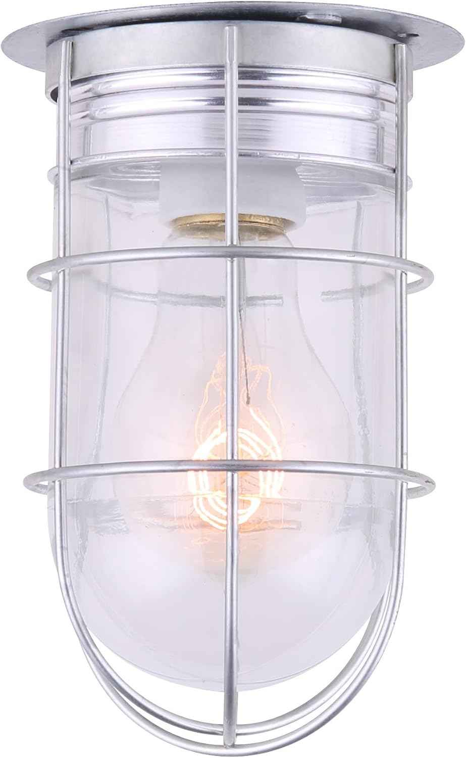 Canarm Outdoor Silver Barn Light, Industrial Wall or Ceiling Mount Sconce, 7-Inch Damp Rated Fixture for Porch, Patio, or Entryway