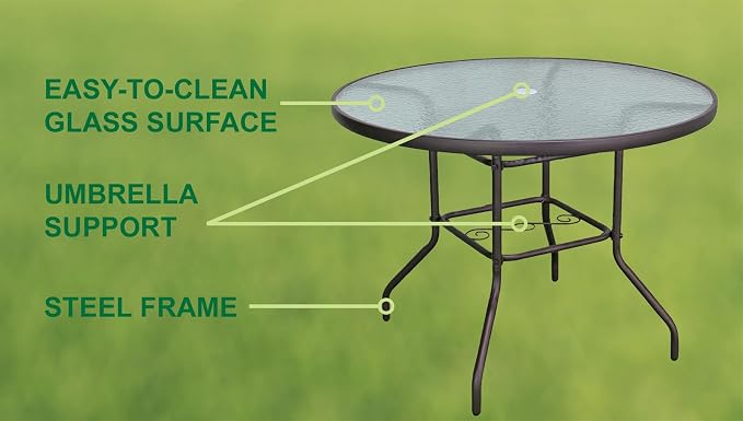 Garden Elements Outdoor Patio Furniture, Round Dining Table, Steel Base and Rim - Image 6