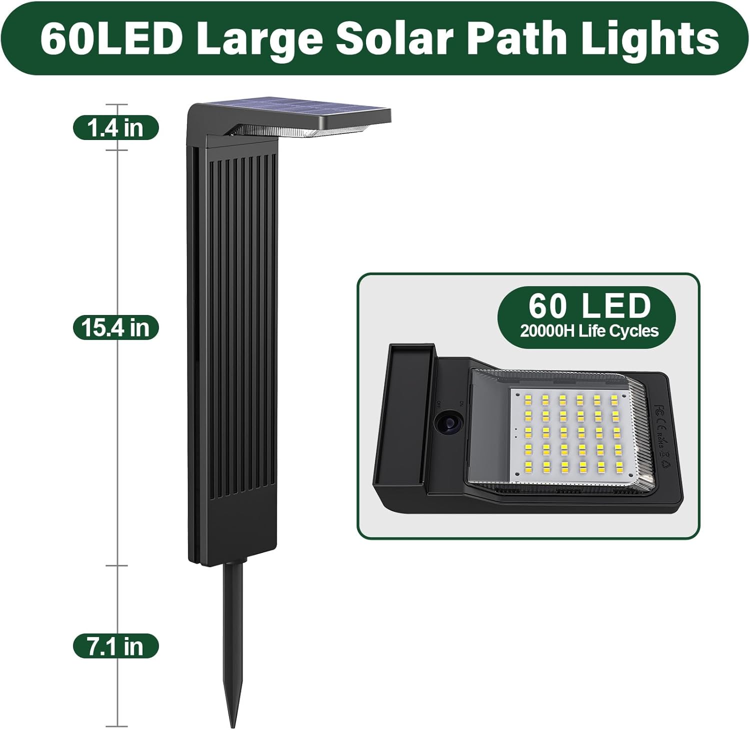 COXSENI Solar Pathway Lights Outdoor Warm/Cool White, 4Pack | 60LED, L Shape, IP65 Waterproof, Solar Powered Landscape Lights Outside for Path Driveway Lawn Patio Garden Yard