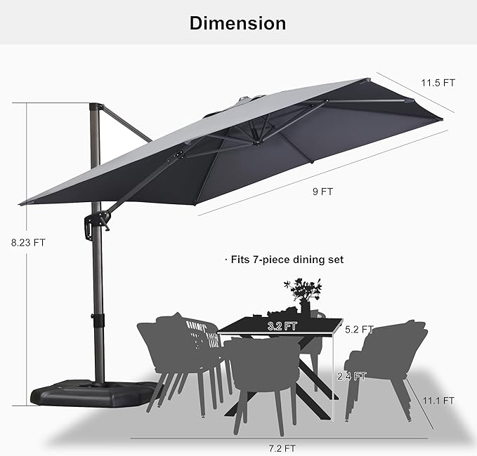 PURPLE LEAF 9' X 11.5' Patio Umbrella Outdoor Cantilever Rectangle Umbrella - Image 9